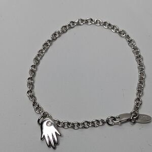 New Sterling Silver Diamond Hamsa Bracelet  6” 925 Protection Good Fortune